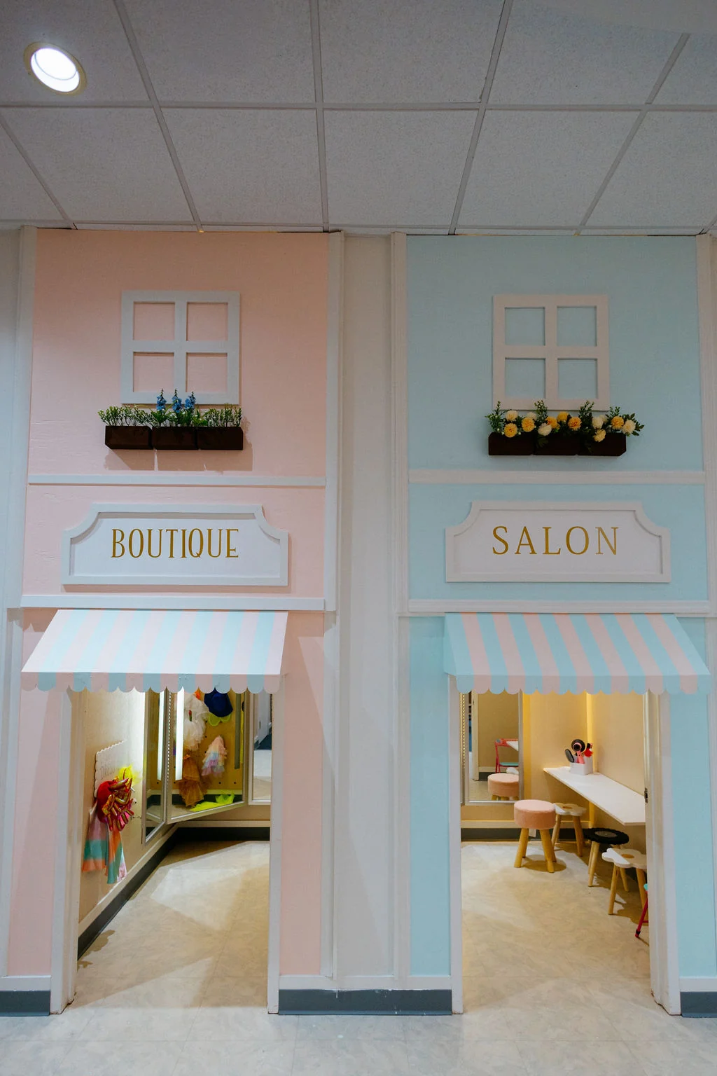 Carnaby pretend-play boutique and salon facades